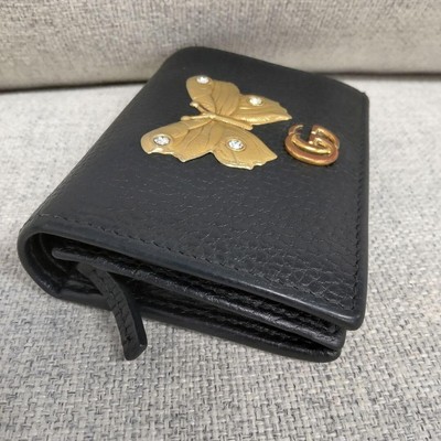 GUCCI GG Marmont Butterfly 499361 Bifold Wallet Black Papillon 