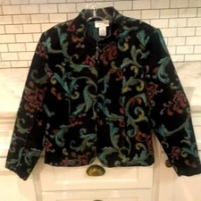 Molly & Max Jacket Womens Medium Petite Black Embroidered Tapestry Blazer