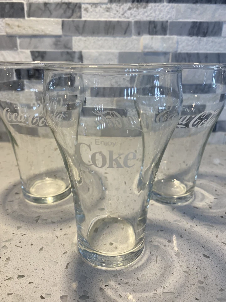 Juego de 10 vasos transparentes vintage ENJOY COCA-COLA/COKE, logotipo blanco 6" Foto 4 de 4