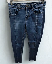 Vigoss Jeans Women's 27 Skinny Marley Blue Mid Rise Denim Unraveled Hem Casual