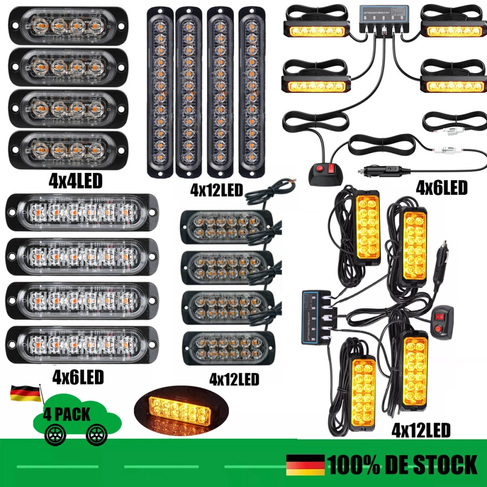 4 X LED Auto Frontblitzer Orange Blitzlicht Warnleuchte LKW Strobe Licht 12V 24V - Bild 2 von 4