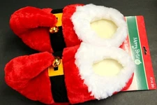 1 SANTA SLIPPER W/ BELL PLUSH SLIPPER Women's BOOTIES 100% POLYESTER M 7-8  RED 