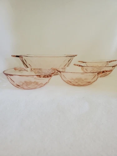 Pink Depression Glass Bowl Set (1 Large, 4 Small)