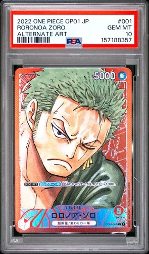 2022 ONE PIECE JAPANESE OP01-ROMANCE DAWN ALTERNATE ART #001 RORONOA ZORO PSA 10