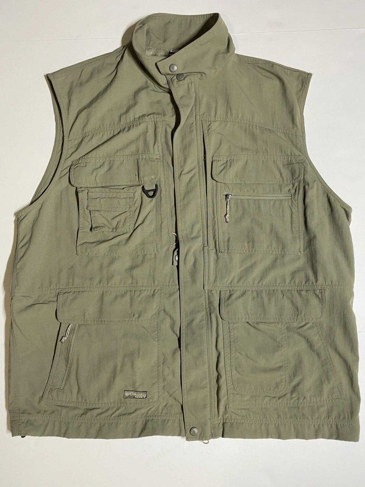 Columbia GRT XXLarge Vintage Fishing Utility Zip Up Multi Pocket Khaki Vest D6e