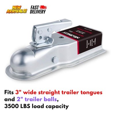 Straight Boat Trailer Tongue Coupler 2'' Ball 3'' Channel Width 3500 Lbs Capacity