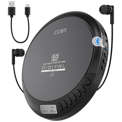 Coby Portable Bluetooth CD Player with FM Radio & Headphones, Black 