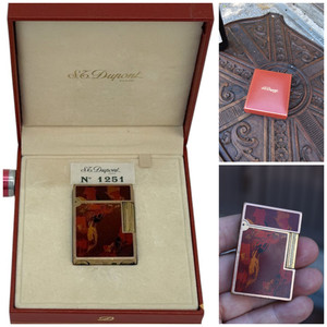 Vintage Dupont LIGHTER Abstract Art Line 2 Coral Laque de Chine in case