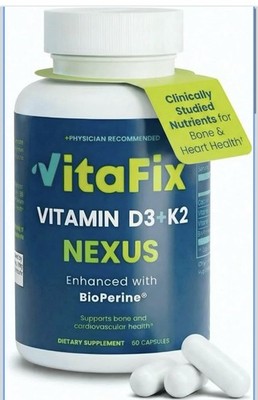 VitaFix Vitamin D3 K2 BioPerine Calcium Capsules 60ct Bone Circulatory Health