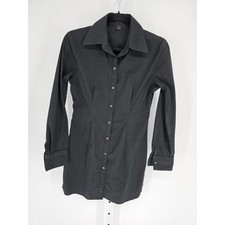 Vintage Y2K Express Womens Sz S Long Sleeve Button Up Shirt Dress Black