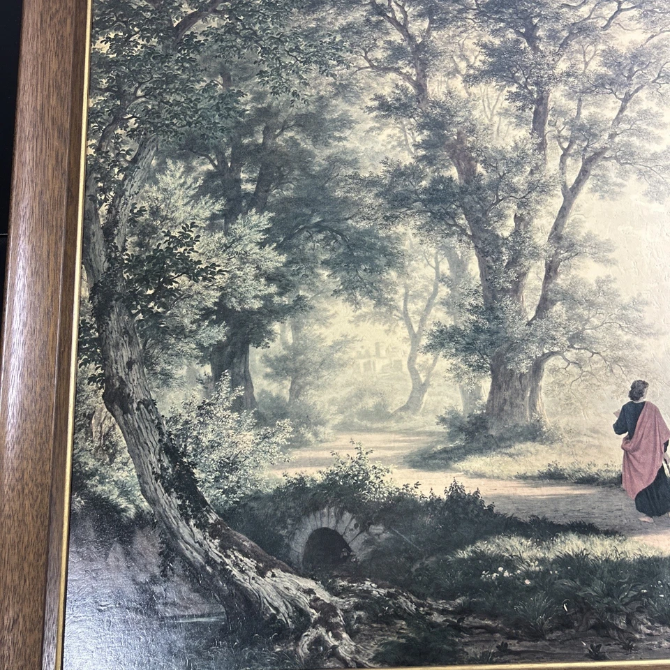 Vintage "The Road to Emmaus with Jesus Christ and Disciples" Art Print ✅ 27x34in - Image 2 of 4