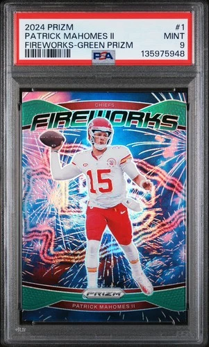 2024 Panini Prizm Fireworks Green  PATRICK MAHOMES II #1 PSA 9 Chiefs