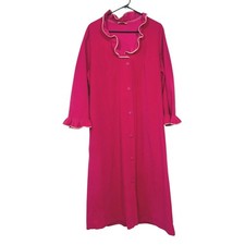Vintage Pink Ruffle Trim House Robe Button Front Long 40 Cottagecore Coquette