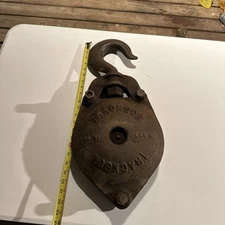 Vintage Antique Rustic Large Trackson Cast Iron Metal Block & Tackle Pulley