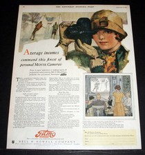 1927 OLD MAGAZINE PRINT AD, BELL  HOWELL FILMO MOVIE CAMERAS, AVERAGE INCOMES 