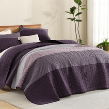 Quilt Queen Size Purple and Grey, Stripe Patchwork Summer Bedspread Coverlet ...