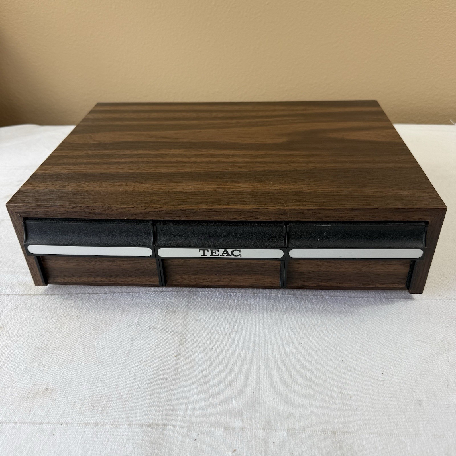 TEAC Cassette Tape Storage Case 3 Drawer Faux Wood Cabinet Holds 42 Tapes