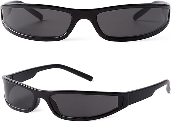 Narrow Wrap Around Sunglasses y2k for Men Women Small Black Rectangle Sun Gla...
