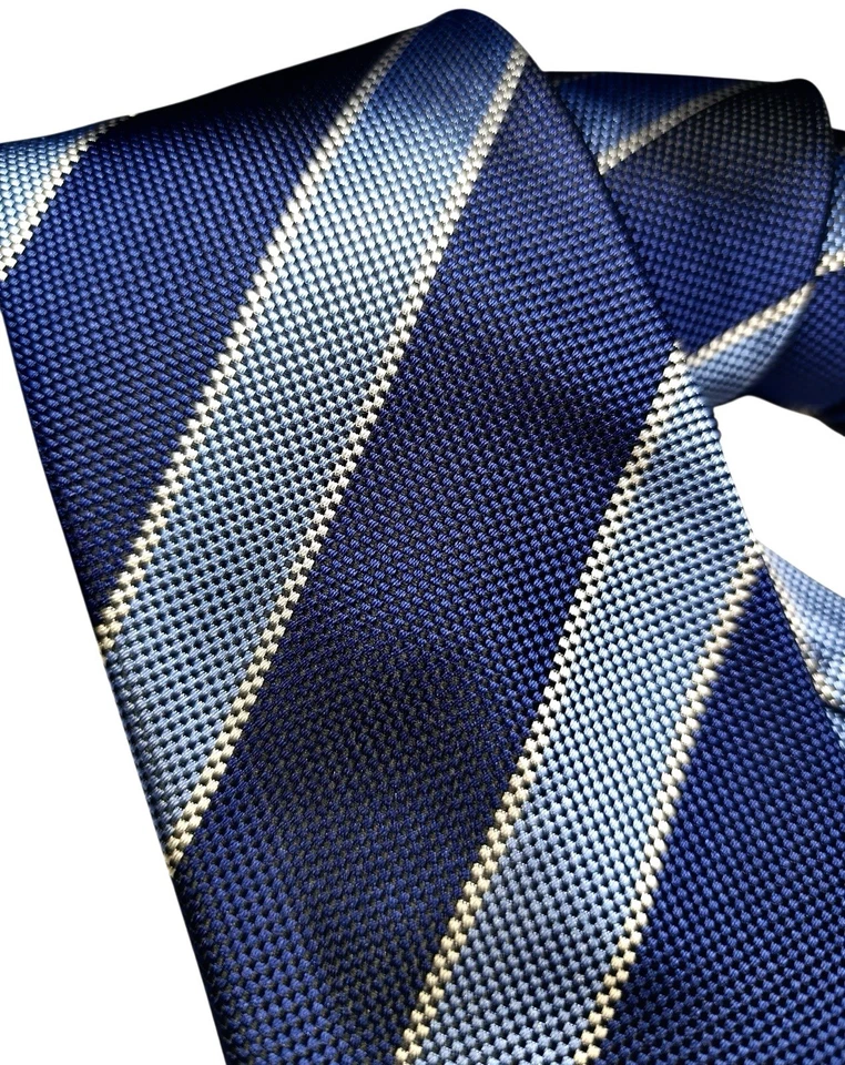 The Savile Row Company Blue Striped Silk Jaquard Tie 8 Cm Elegant Mint Condition - Imagen 4 de 4
