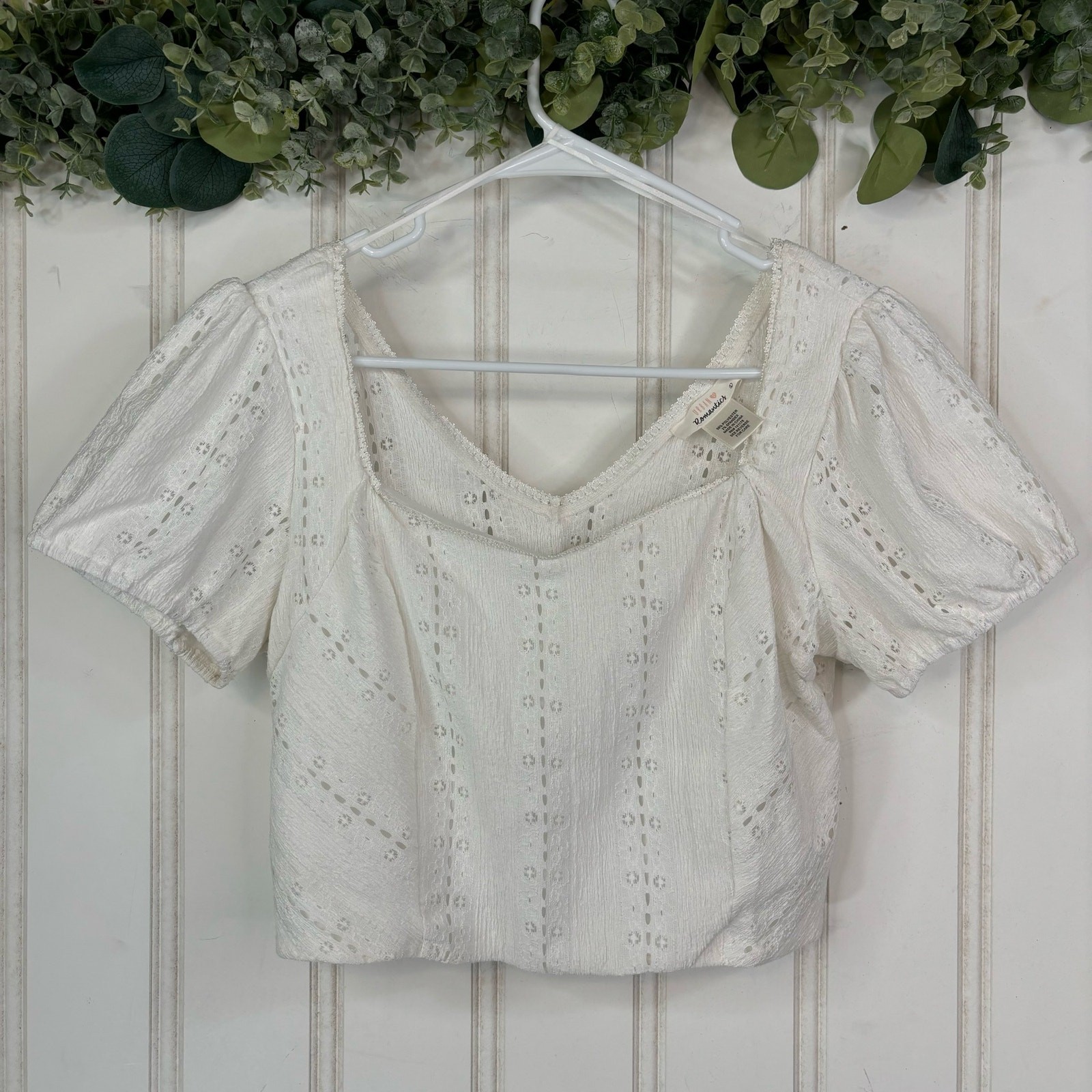 Boho Cropped Blouse Cottage Cottagecore White Summer Feminine Women LARGE