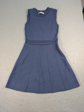 Zara Fit & Flare Dress Womens 6 Blue Tight Knit Crew Neck Sleeveless Outdoor