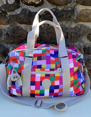 Kipling Rainbow Pixel Pattern Duffle Bag Gym/Carry-on Crossbody Shoulder Bag