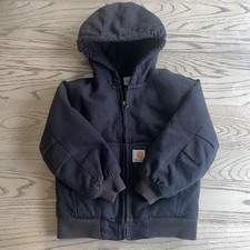 Carhartt Hooded Black Jacket Quilted Lined Size Youth XXS 4-5 Kid's Unisex