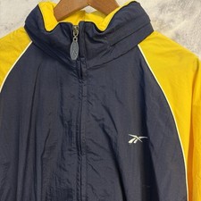 Vintage 90s Reebok Windbreaker Jacket Mens Large Half Zip Pullover Yellow Navy