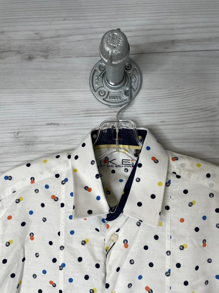 Camisa IKE by Ike Behar Niños 16 Blanco Lunares Manga Larga Algodón Abotonado Foto 2 de 4