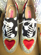BETSEY JOHNSON PLATFORM - POLKA DOT - VELVET HEART - SEQUIN SNEAKERS 7 1/2