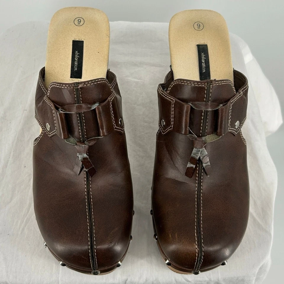 Vintage y2k Women's Size 9 Xhilaration Brown Chunky platform Wooden Mules Clogs - Image 3 of 4