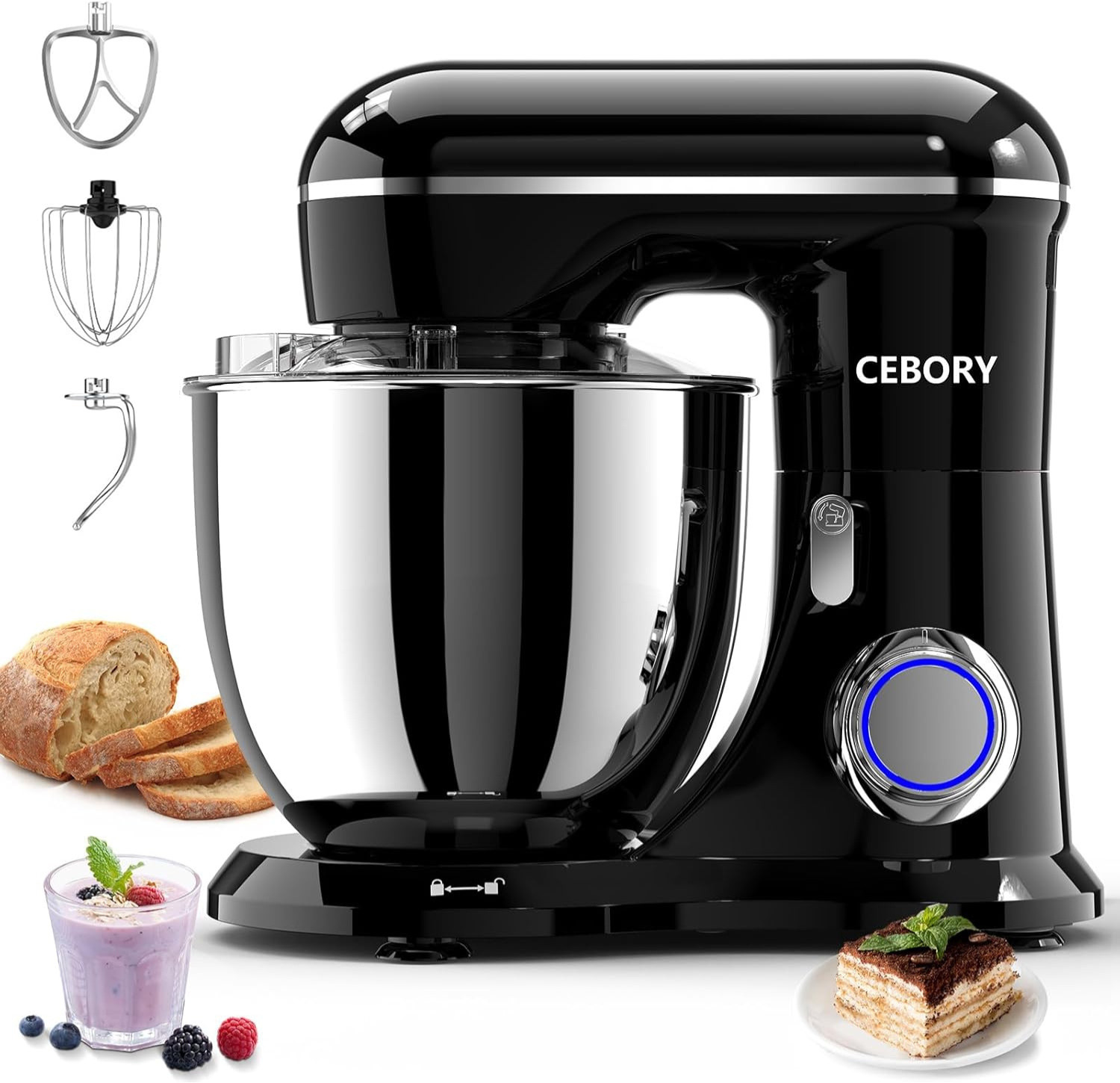 3-IN-1 Electric Stand Mixer, 6.5QT Bowl 660W 10-Speed Kitchen Mixer