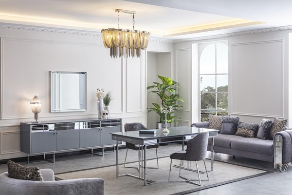 Esszimmer Garnitur Esstisch 4X StüHle Anrichte Spiegel MöBel Gruppe-image