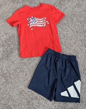 Adidas Boys Size 5 Patriotic Athletic Outfit Pants Baseball Shirt EUC