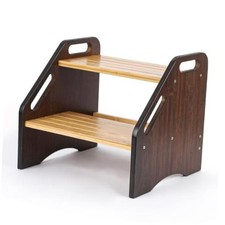 Bamboo 2 Step Stool for Kids and Adults, Wooden Kids Step Stool with Handles,