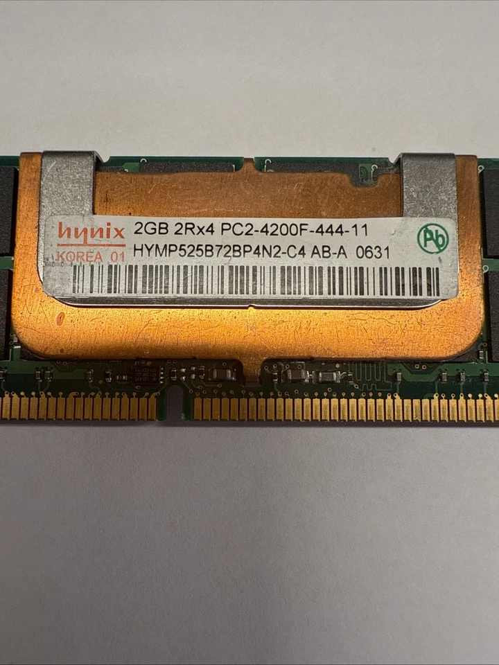 hynix 2GB 2Rx4 PC2-4200F-444-11 KOREA 01HYMP525B72BP4N2-C4 AB-A 0631 - Image 2 of 4