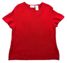 Kathie Lee Lambs Wool Angora Blend Sweater Sz L Red Pullover Short Sleeve