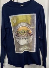 Star Wars Baby Yoda Men  s Long Sleeve Tee Shirt Navy Blue Sz. M Cotton