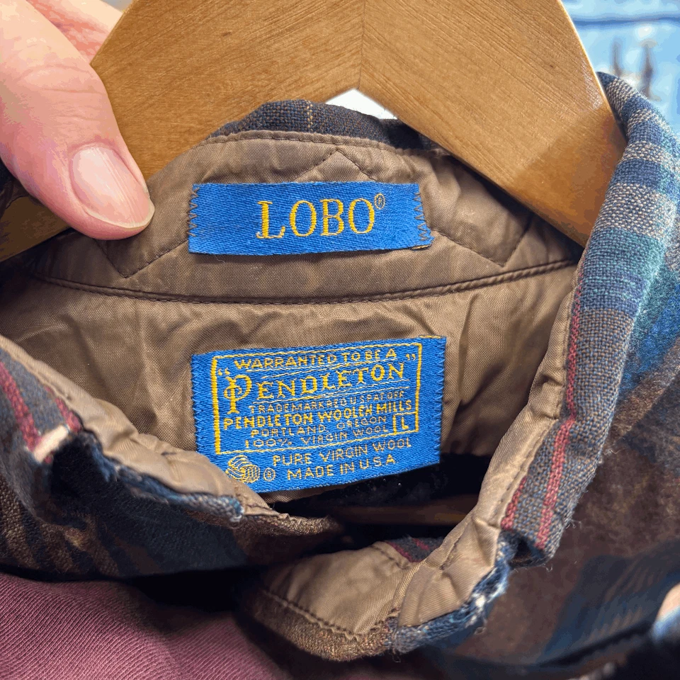 De Colección Años 60 70 Pendelton Lobo Lana Buttdown Cuadros Verde Púrpura Marrón Para Hombres L LEER Foto 4 de 4