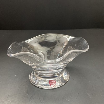 Vintage Orrefors Sweden Crystal Glass Tulip-Shaped Bowl Dish Signed W/ Sticker