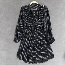 Zara Dress M Black Polka Dot Accordian Pleated Ruffle Collar Long Sleeve Sheer