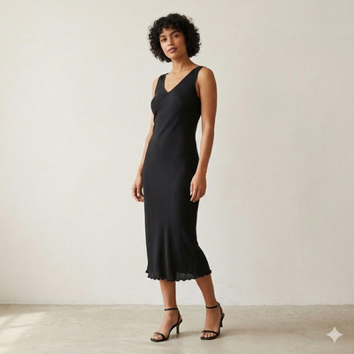 NWOT Vintage Simply Silk Black 100% Silk 90s Midi Slip Dress Med/Large Deadstock