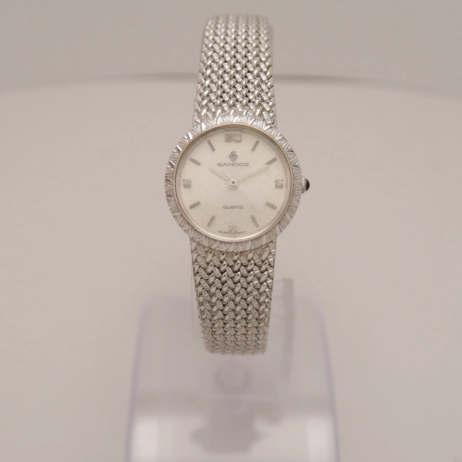 SANDOZ 217744 Silver Tone Dress Analog Quartz Vintage Watch W263 *WORKING