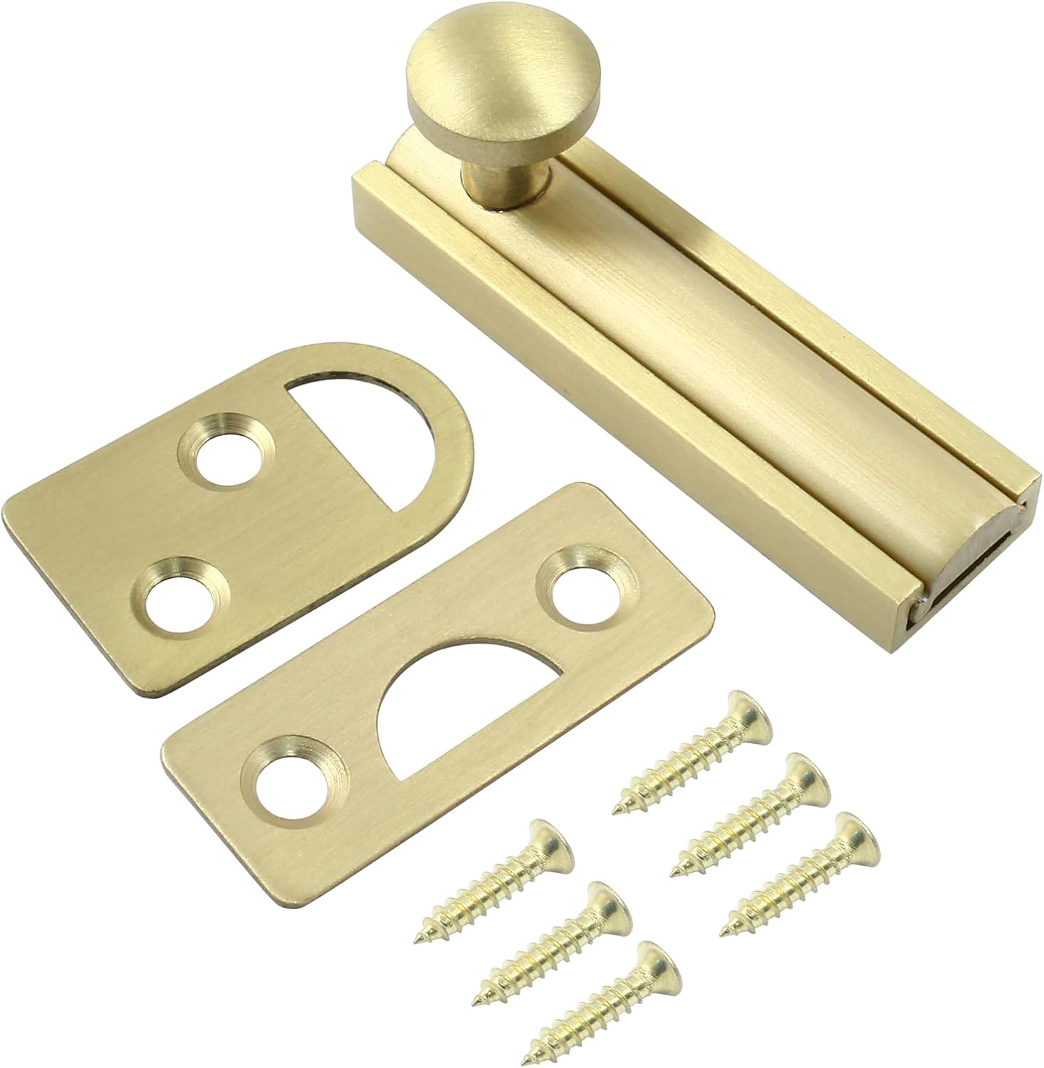 1 Pack 2 Inch Solid Brass Surface Bolt in Brushed Gold Slide Latch Door Lock