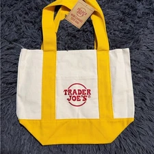 Trader Joe's Yellow and White mini Canvas Tote Bag
