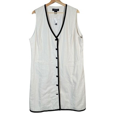 Rachel Zoe Linen Blend Button Front Dress XL Preppy Old Money Career Workwear