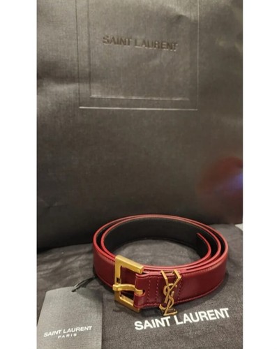 SAINT LAURENT NWT Cassandre Sz 75 Red Monogram Golden Brass YSL Leather Belt - Picture 3 of 10