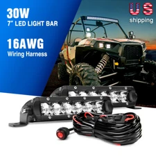 Nilight 2PCS 7Inch 30W Spot Single Row LED Light Bar, Offroad Wiring Harness Kit
