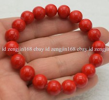 6/8/10/12/14mm Natural South Sea Red Coral Round Gemstone Beads Bracelet 7.5"
