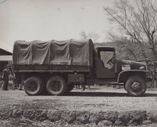 WW2 1940s Military Truck Trees Building 10x8 Vintage Original Press Photo